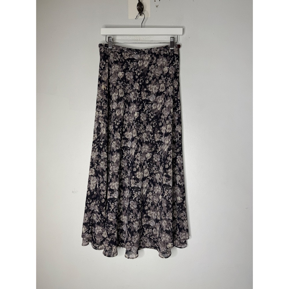 Vintage Express Compagnie Internationale Floral Maxi Skirt Black Purple Small